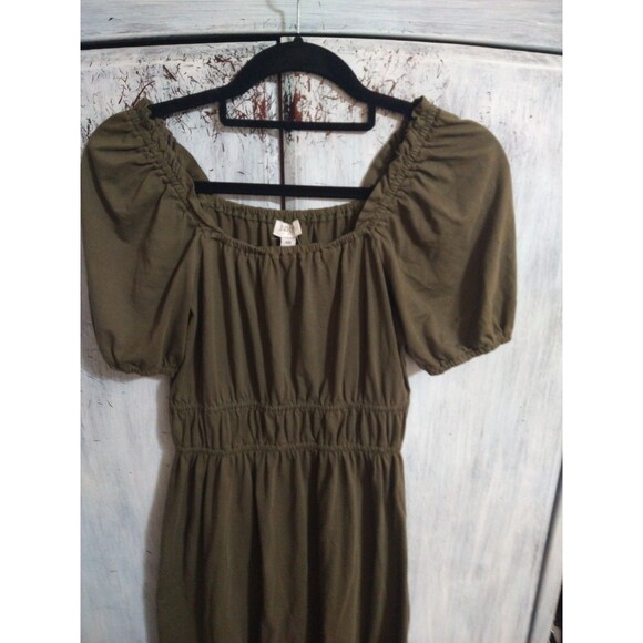 J Crew Puff Sleeve Dress olive Green Xs Boho Cottage Core Feminine - Picture 2 of 10